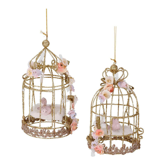 Gold paradise bird cage ornament with aviary detail.