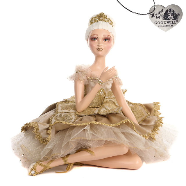 Cream gold ballerina sitting nutcracker, 36 cm, for Christmas decorating