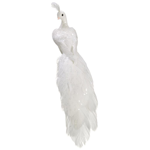 White peacock figurine with a graceful finish.