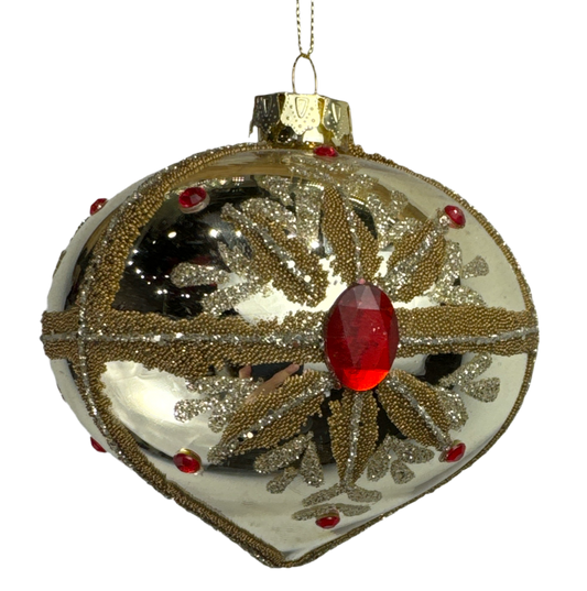 4" Gold Red Gem Ornament