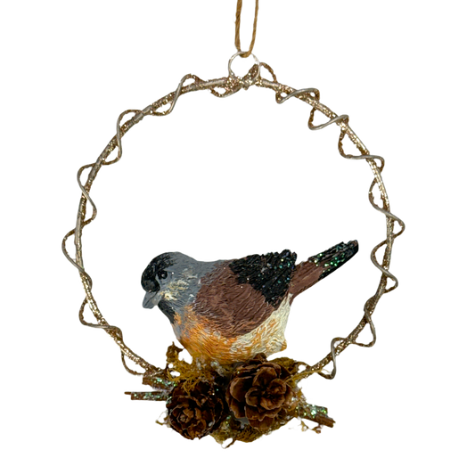 3" Chickadee Glitter Bird Pinecone Wreath