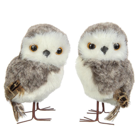 Set/2 4" Owls Brown White