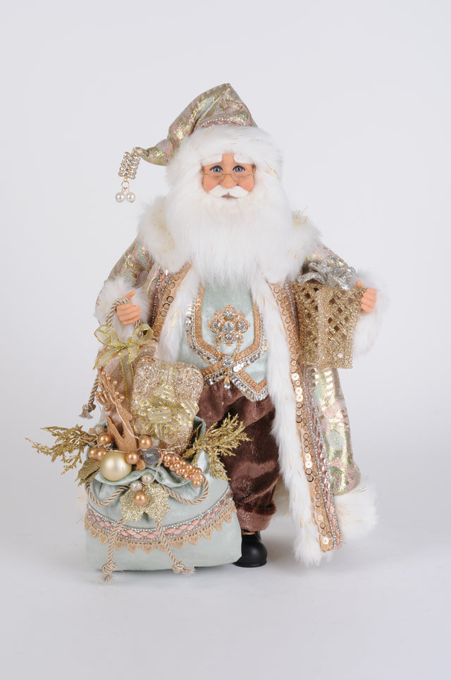 Sage green Santa figurine with lighted accents.