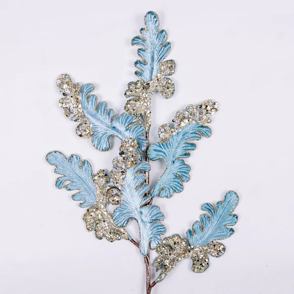 Light blue acanthus spray with layered curling leaves.
