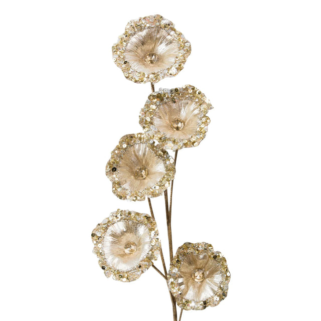 Champagne crystal pod spray with clustered pods.
