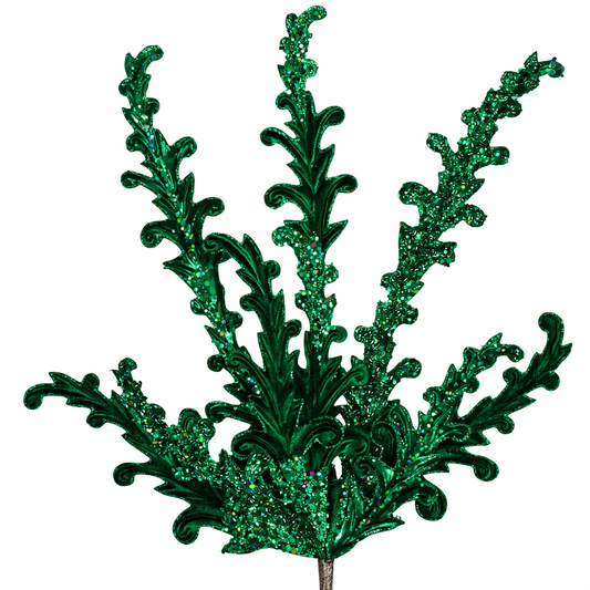 Emerald acanthus lace spray with scrolling leaves