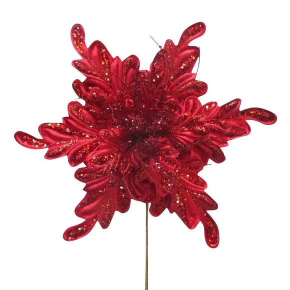 Red fancy floral clip stem with layered petals.