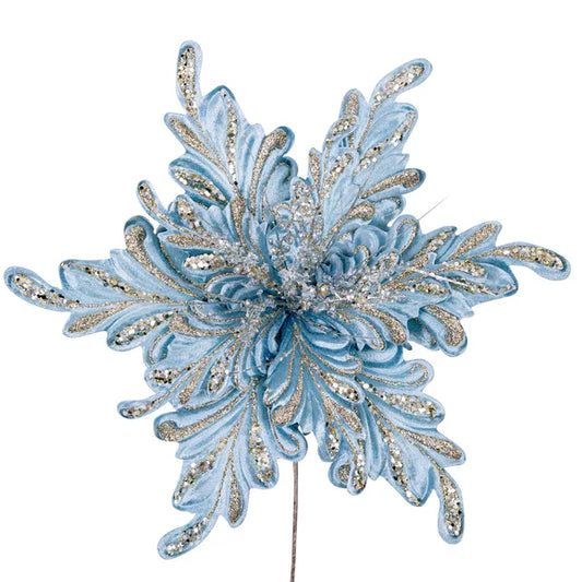 16" Light Blue Fancy Floral Clip Stem