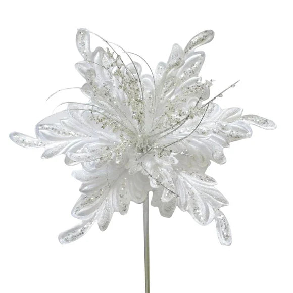 16" White Fancy Floral Clip Stem