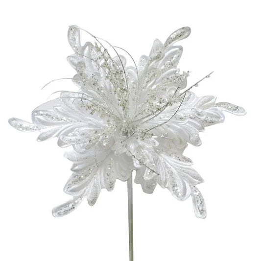 16" White Fancy Floral Clip Stem