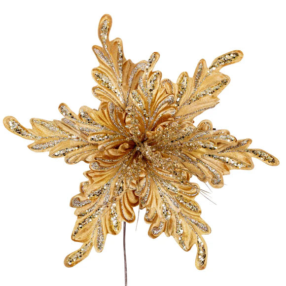 Gold fancy floral clip stem with a layered bloom.