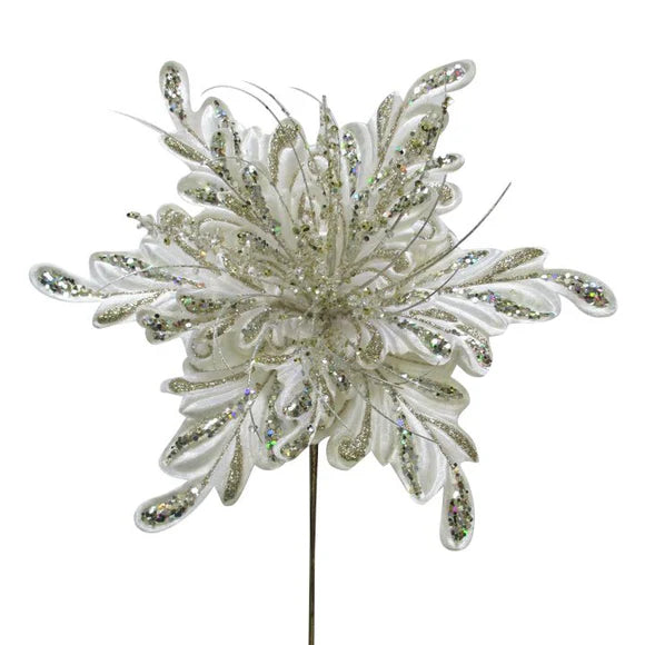 16" Ivory Fancy Floral Clip Stem