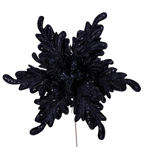 Black fancy floral clip stem with a layered bloom.