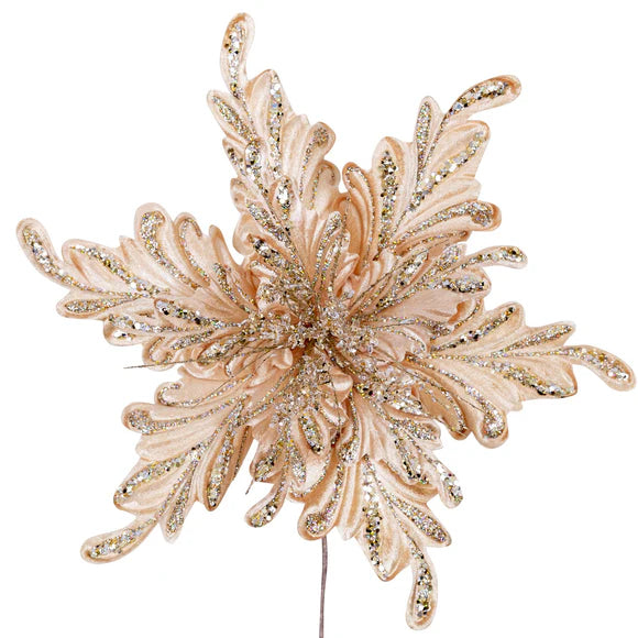 16" Champagne Fancy Floral Clip Stem