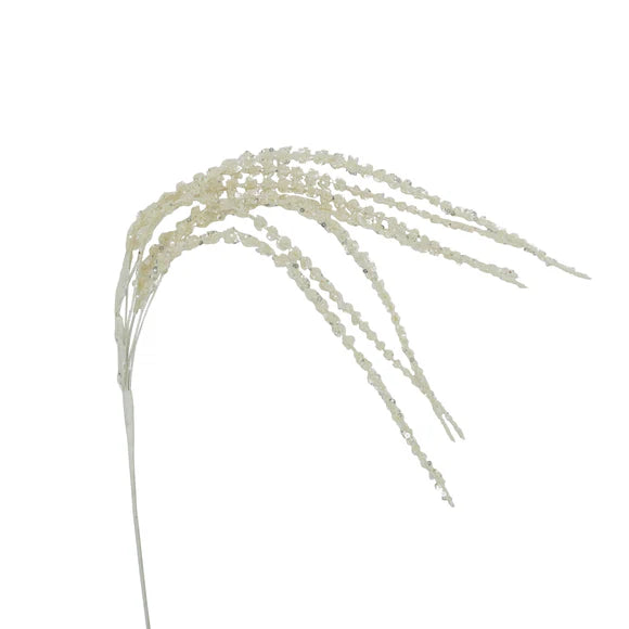White hanging florets spray with clustered blooms.