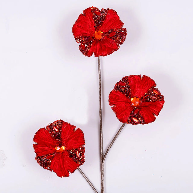 Red jeweled spray with jewel sparkle.