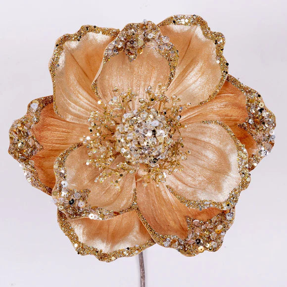 Champagne Victorian magnolia stem with velvet petals.
