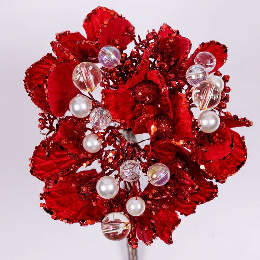 7" Victorian Hydrangea Stem Red