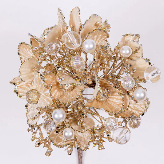 7" Victorian Hydrangea Stem Champagne