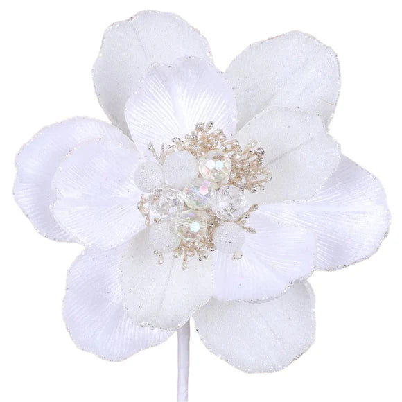 7" White Grand Magnolia Stem