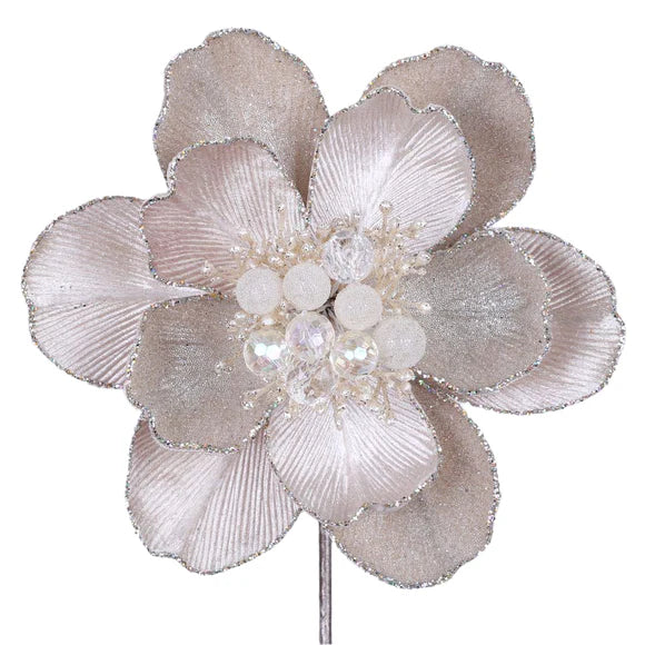 Platinum grand magnolia stem with large silver petals.