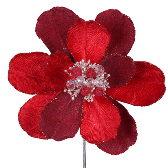 Red grand magnolia stem, 10 inch, for Christmas decorating