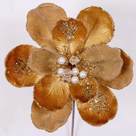 Gold grand magnolia stem with a full layered bloom.