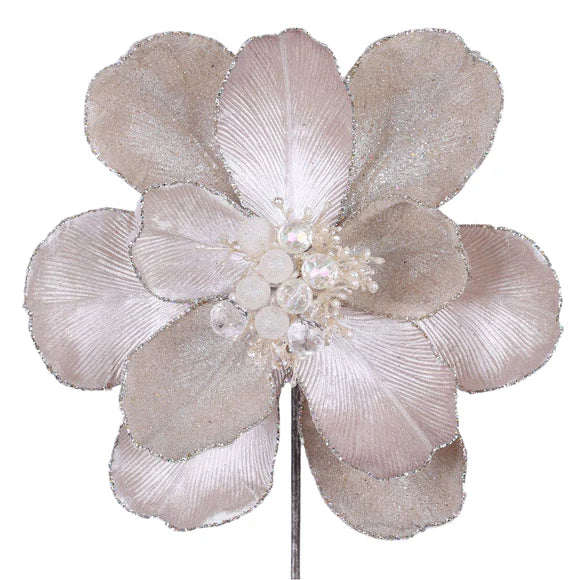 Platinum grand magnolia stem with large silver petals.