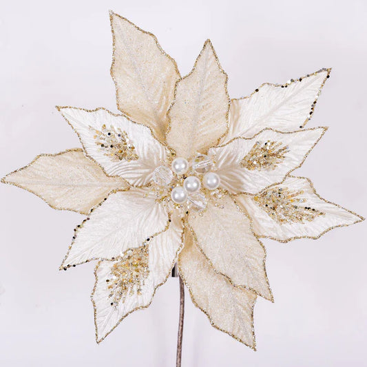 15" Ivory Poinsettia Festive Stem