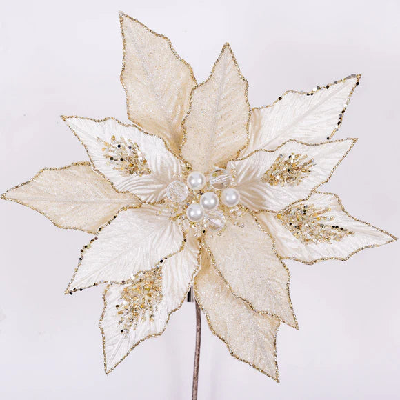 Ivory poinsettia stem with layered soft petals.