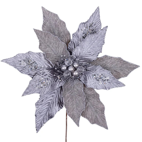 15" Pewter Festive Poinsettia Stem