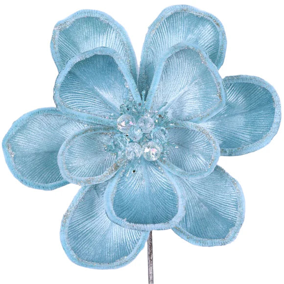 Light blue magical magnolia stem with a large bloom.