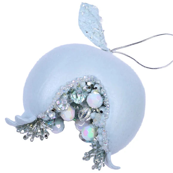 Light blue pomegranate ornament with a magical shimmer finish.