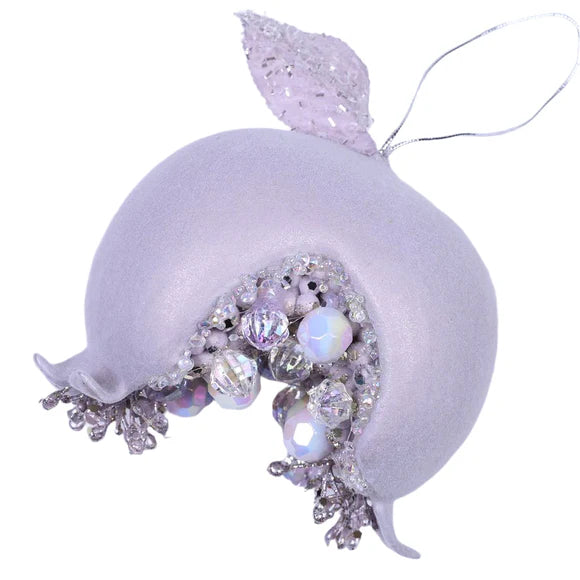 Lavender pomegranate ornament with a magical shimmer finish.