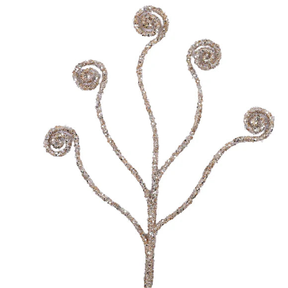 Gold candy swirls spray with curled candy forms.