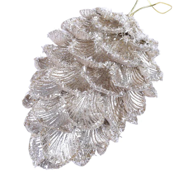 6" Platinum Frosted Pinecone