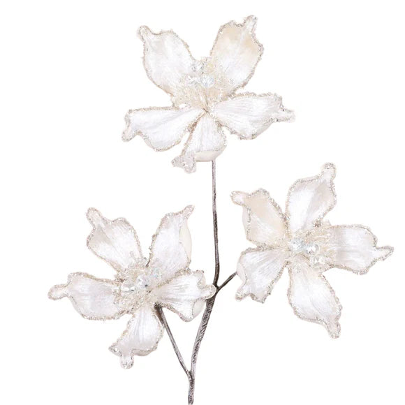 Ivory magnolia spray with layered mystic blooms.