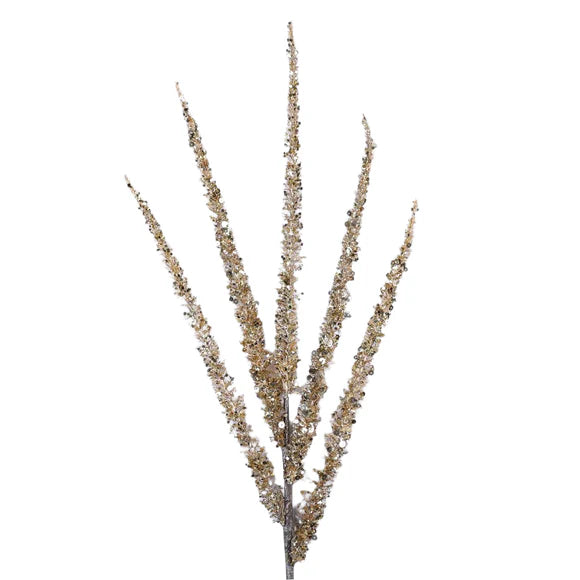 Gold spruce spray with arching spear branches.