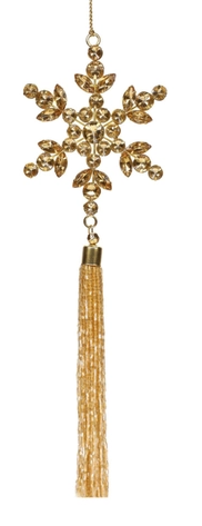 11" Gold Snowflake Tassel Gem Ornament