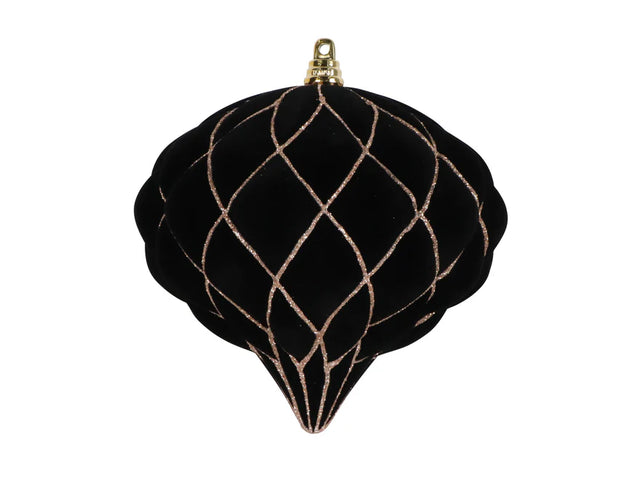 Black velvet kismet ornament with a plush finish.