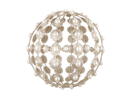 Silver crystal carriage ornament with jeweled detail.