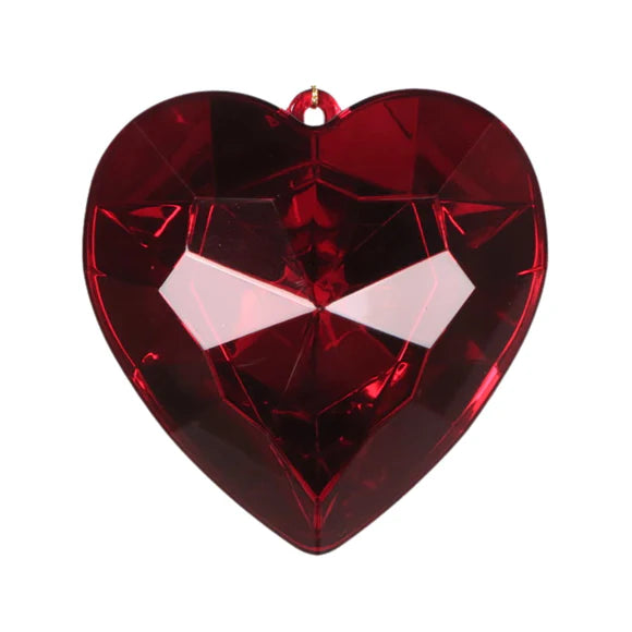 Ruby heart ornament with a jeweled finish.