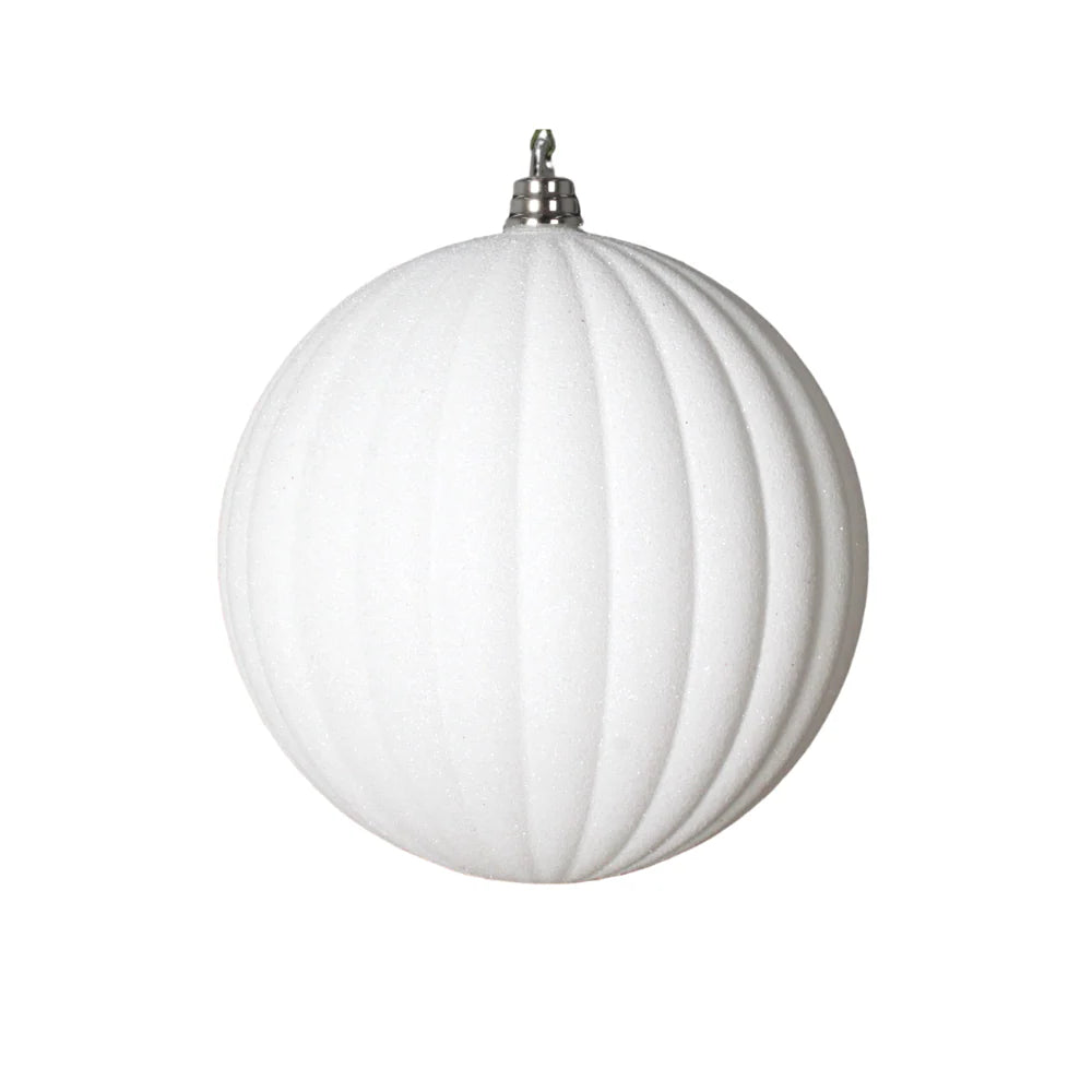 8" White Glitter Pleated Ornament