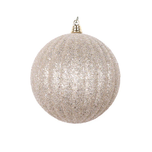 8" Platinum Glitter Pleated Ornament