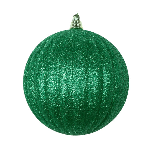8" Emerald Glitter Pleated Ornament