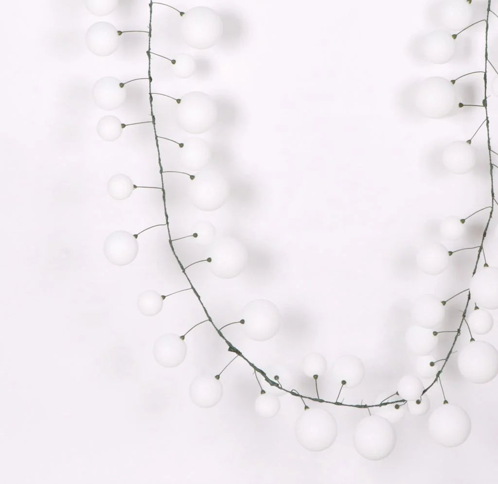 10’ White Ball Garland Glitter