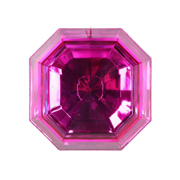 Fuchsia jeweled ornament with a faceted gem form with jeweled sparkle.