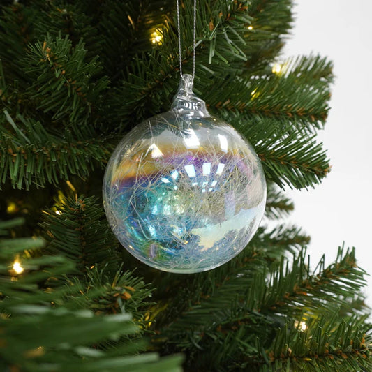 4" Glass Tinsel Iridescent Ball Ornament