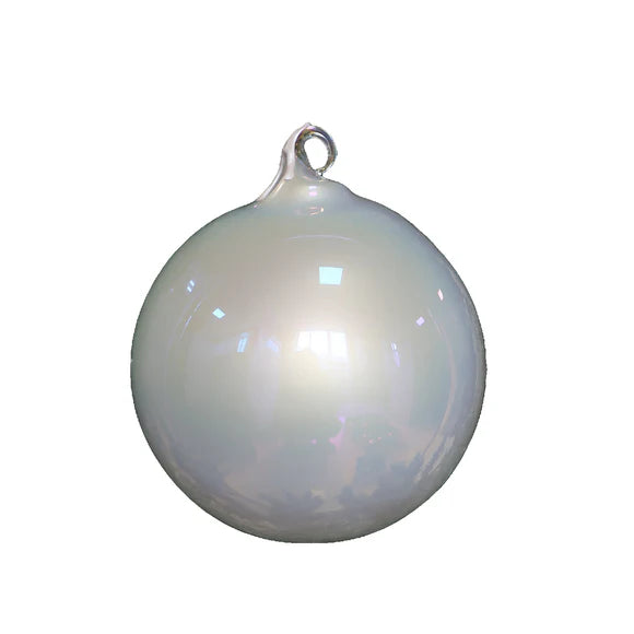 Pearl pearlescent glass ornament with a soft glow.