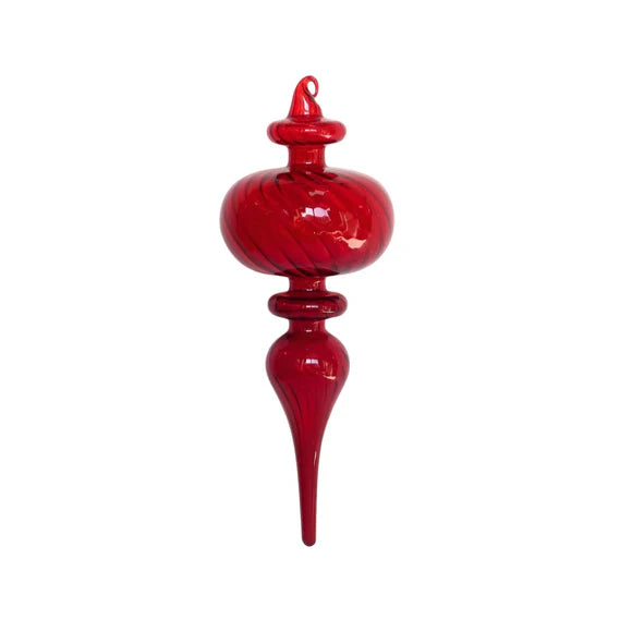 8" Red Swirl Glass Finial